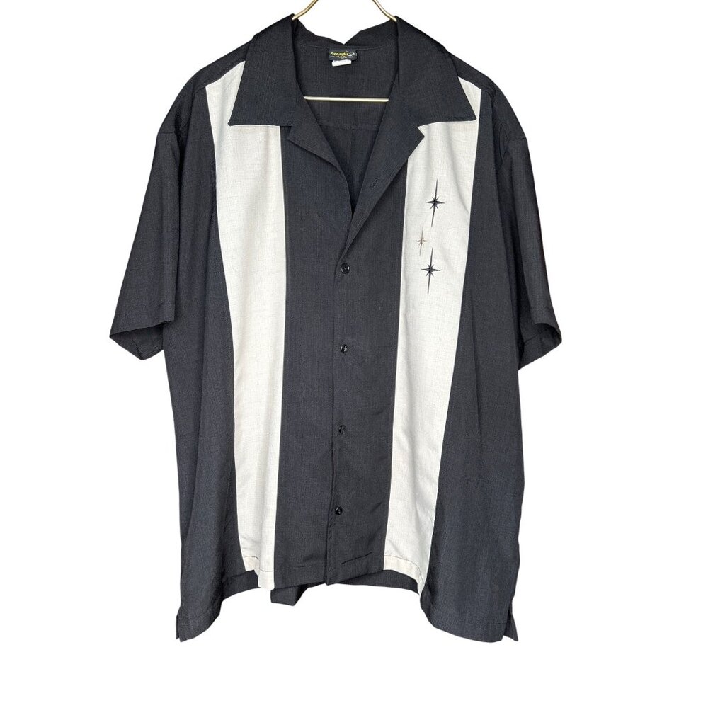 Steady Classics Mens 3X Black & Cream Bowling Shirt W/ Embroidered Star Design